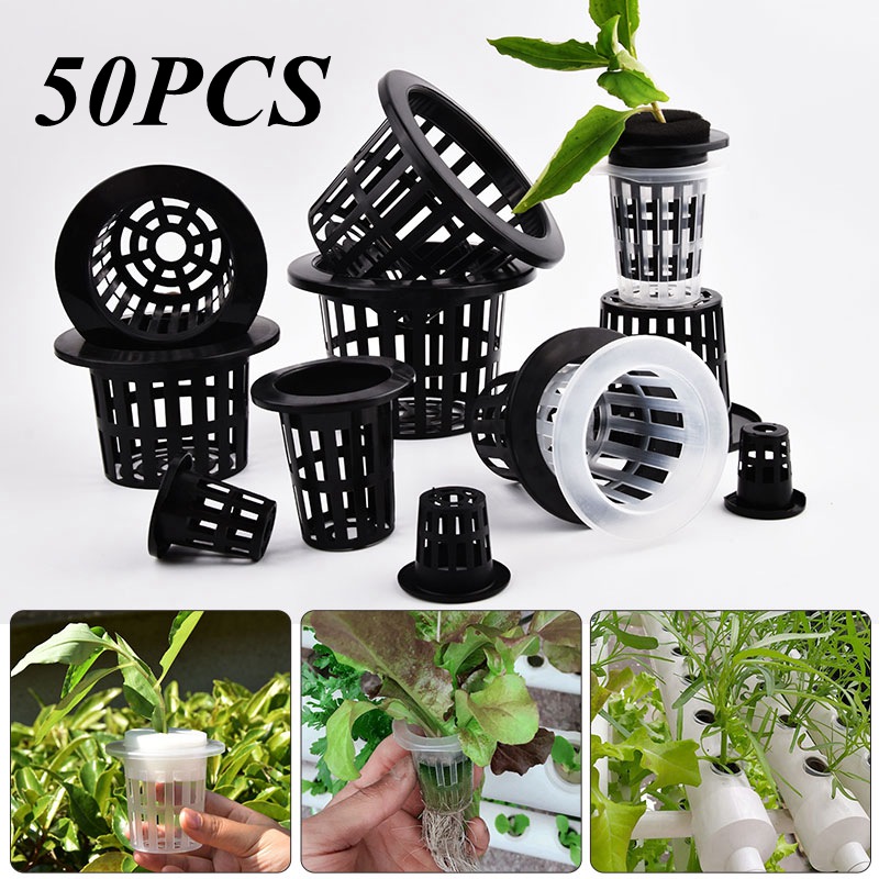 Hydroponic Grow Pod - 50 sztuk czarno-białych siatkowych doniczek do